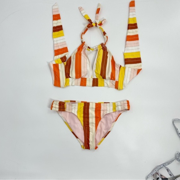 Gibson *Latimer 2 piece bikini swimsuit Stripe mod retro mid rise boho XS - Picture 4 of 8